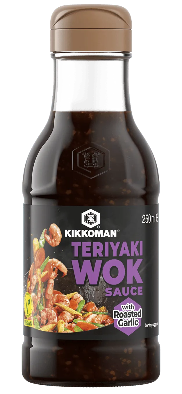 Kikkoman teriyaki woksauce med ristet hvidløg 250 ml flaske