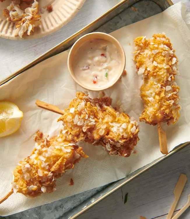 Corn dogs i koreansk stil med sitrusmajones