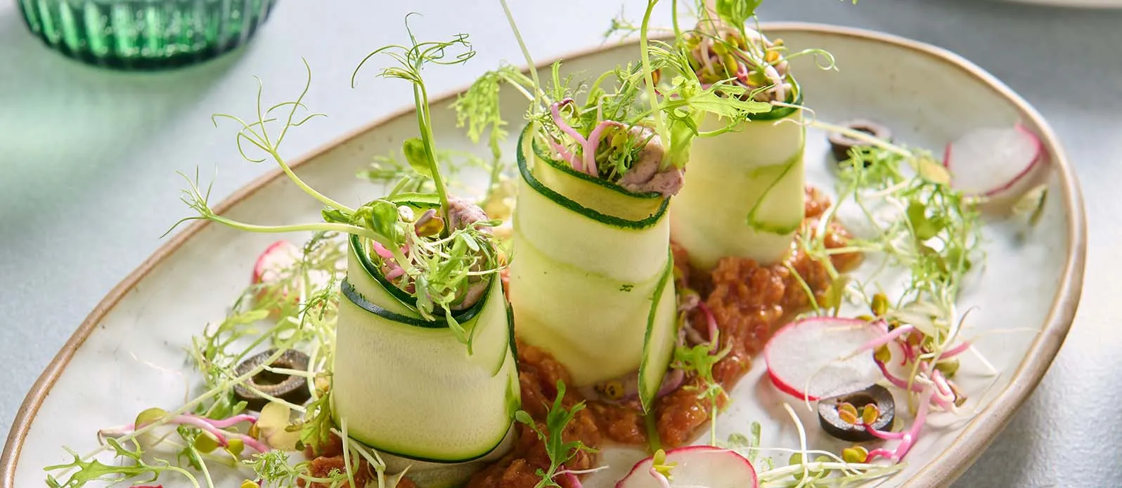 Squashcannelloni med bønner og erter