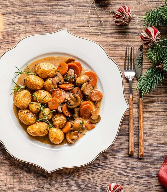 Vegetargryte med sopp og mørkt øl