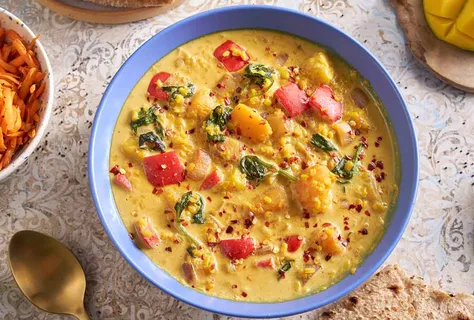 Moong dhal med gresskar, mango og kokos