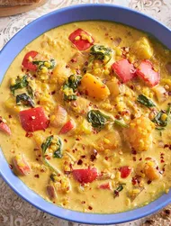 Moong dhal med gresskar, mango og kokos