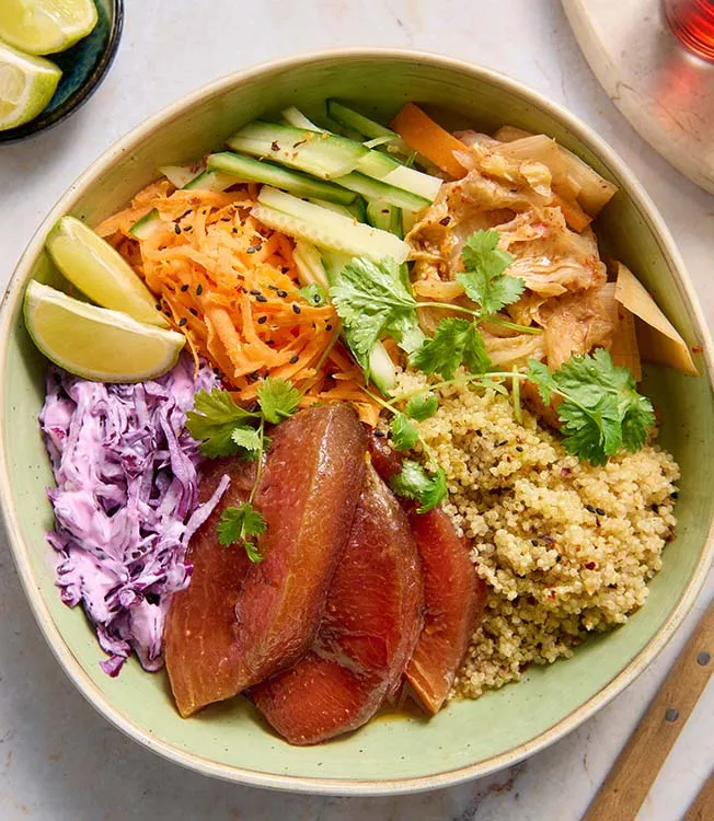 Ceviche à la laks med vannmelon og quinoa