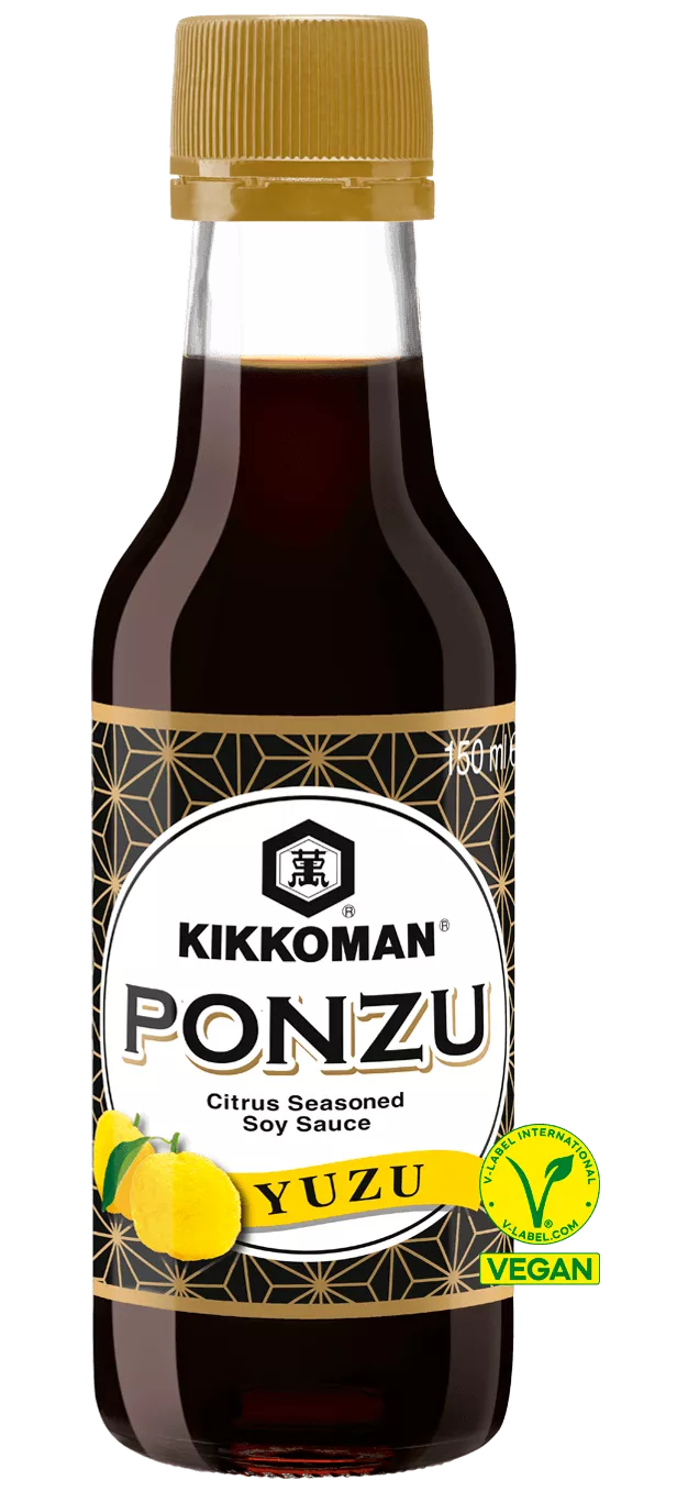 Kikkoman Ponzu - en blanding av soyasaus, eddik og yuzujuice Kikkoman Ponzu - en blanding av soyasaus, eddik og yuzujuice