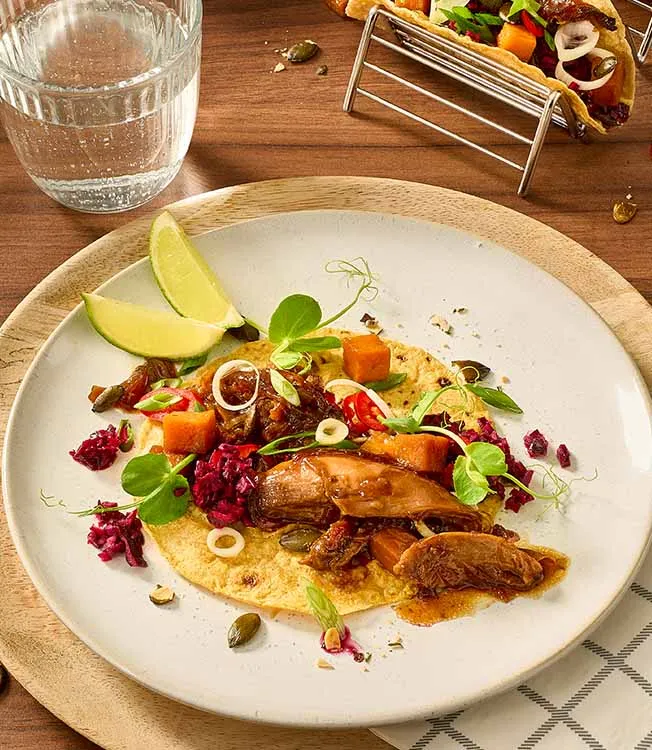 Gåsetaco med salsa og karamellisert gresskar