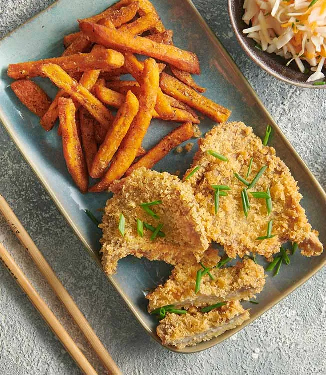 Stekt sopp à la tonkatsu med søtpotetchips