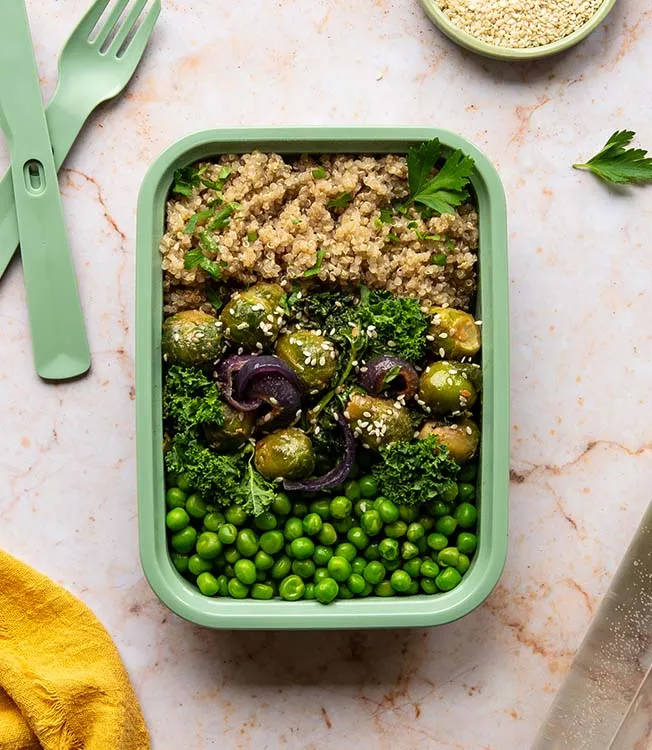 Grønnsaker glasert i tahinisoya & quinoa