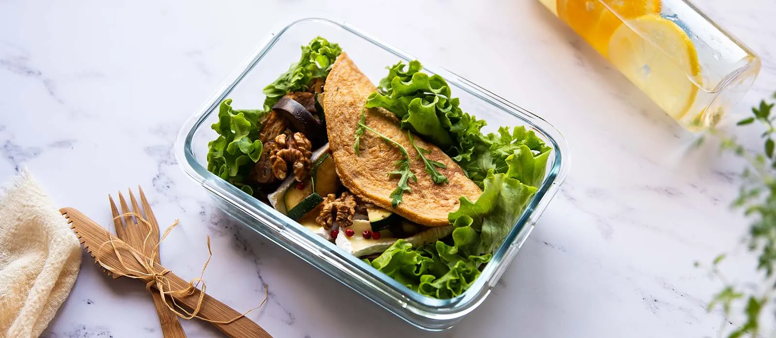 Camembert-omelett med aubergine & squash