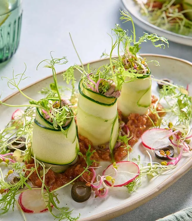 Squashcannelloni med bønner og erter