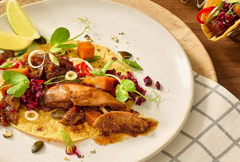 Gåsetaco med salsa og karamellisert gresskar