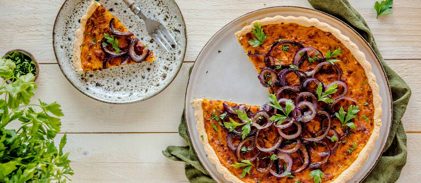 Gresskarpai med cheddar og karamellisert l&oslash;k